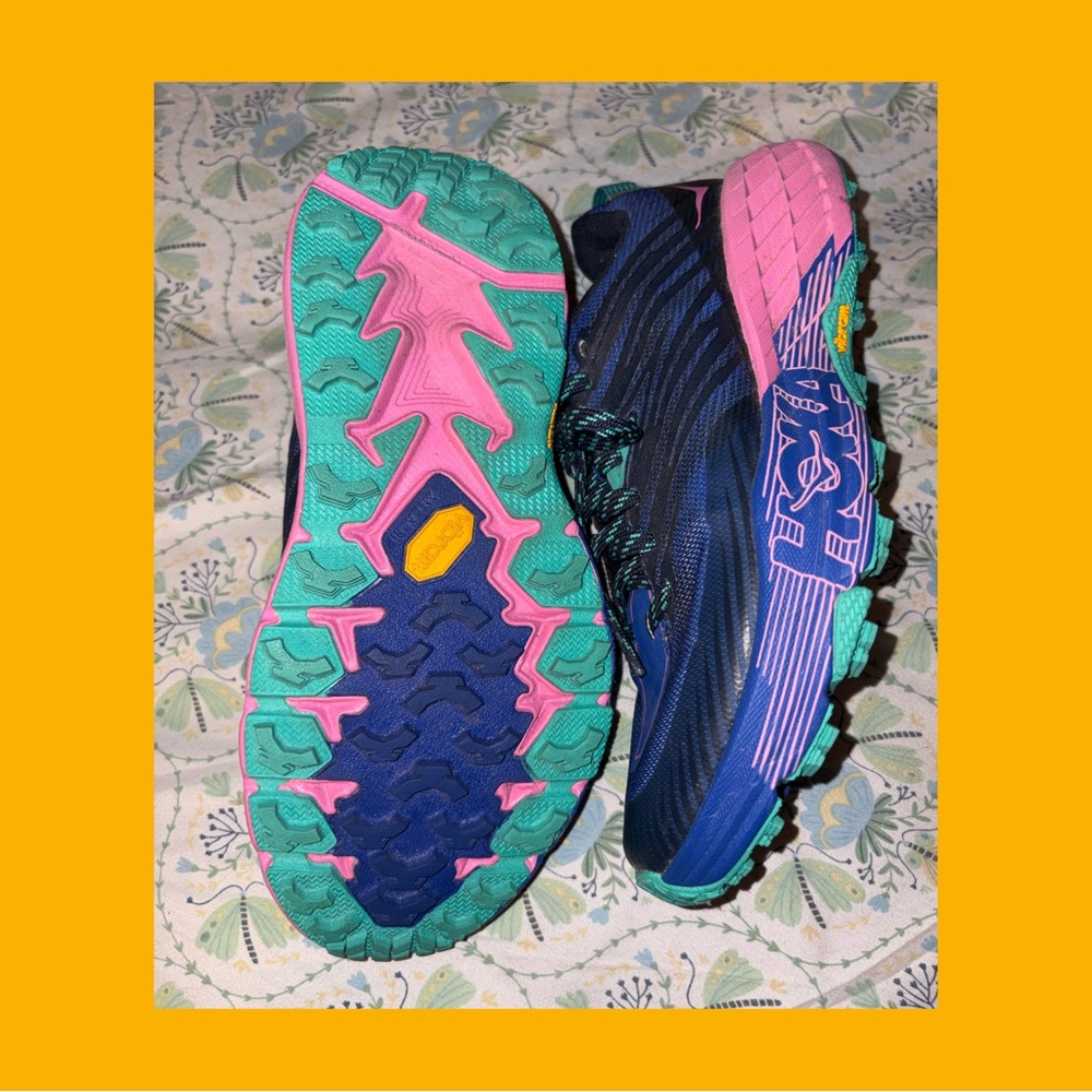 Hoka One One Vibrant Blue and Pink Athletic Shoes - Picture 3 of 4